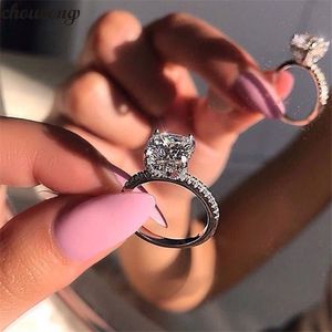 Vecalon Unieke belofte Ring Sterling Silver Kussen Cut CT Diamonds CZ Party Wedding Band Ringen voor Vrouwen Sieraden