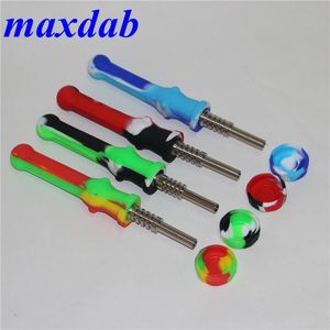 Pipa per nettare in silicone per fumatori con punta in quarzo con chiodo in titanio Tubi per tabacco in silicone alimentare per Wax Dab Rig