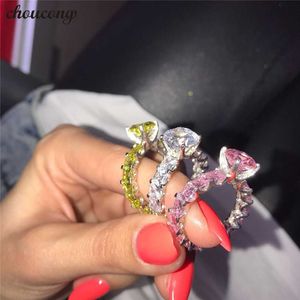 Choucong 3 renkler Severler Vintage Yüzük 925 Ayar Gümüş Elmas cz Wome erkekler Için BirthStone Parti Düğün Band Yüzükler Takı hediye