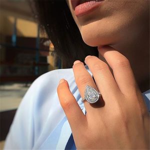 Water Drop Diamond Ring Band Finger Cubic Zirconia Women Engagement Wedding Rings Fashion Jewelry Will and Sandy