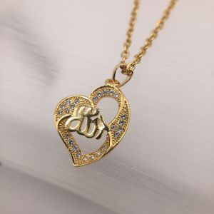 Fri frakt helt nytt 24k 18k gult guld hjärta Hänge Halsband smycken mode ädelsten kristall halsband Julklapp