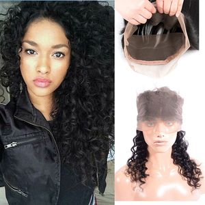 Malaysian Unprocessed Human Hair Deep Wave Curly 360 Lace Frontal With Baby Hair 360 Frontal Adjustable Band Top Closures