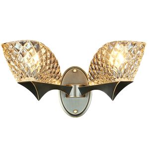 American Wall Lamp Crystal Glass Shade Bedroom Bedsides Living Room Black Copper Corridor Mirror Front Wall Lights