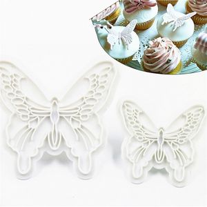 High quality Butterfly Shape 2 pcs/lot Cake Mold 2 Sizes Food-Grade Plastic Fondant Decorating Cookie Plunger Cutters DIY Baking Molds
