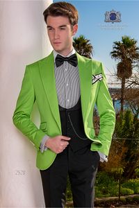 Fashion Mint Green Groom Tuxedos Peak Lapel Groomsmen Mens Bröllopsklänning Utmärkt Man Jacka Blazer 3 Piece Suit (Jacka + Byxor + Vest + Tie) 52