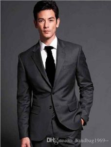 High Quality Dark Grey Man Work Business Suit Groom Tuxedos Party Blazer Wedding Prom Suits (Jacket+Pants+Tie) H:829