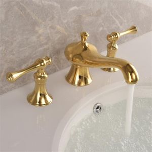 European Golden Color Basin kran Antiqued Design Bathtub kranar Handtag Hål Mixer Guldkranar Däckmonterad Bathrrom Vattenkran