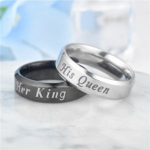 Hennes kung hans drottning par ring band rostfritt stål bröllop ringar för kvinnor män mode smycken gåva kommer och sandig