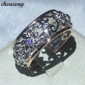 Choucong Fashion Hollow Flower Anniversario anello 5A zircone Cz Rose Oro bianco riempito Fedi nuziali di fidanzamento Anelli per donna uomo