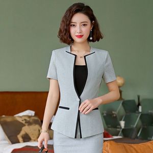 New 2019 Formal Women Blazers and Jackets Short Sleeve Grey Office Ladies Work Wear Female Clothes Style