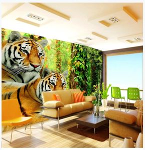 مخصص 3D جدارية خلفية الصورة ورق الحائط الكرتون الجداريات حيوان الغابة نمر الغابة خلفية جدار السور 3D