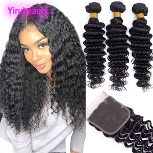 Brazilian Deep Wave 3 Bundles With 4X4 Lace Closure Deep Curly Peruvian Malaysian Indian Virgin Human Hair 8-28inch 4pieces/lot