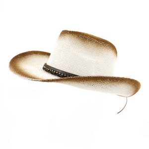 Sommar utomhus havet solskydd hatt unisex kvinnor brun spray färg cowboy halm hatt bred brim sol visor kepsar andas solhatt