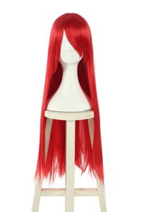 Rozmiar: regulowany styl syntetyczny bajkowy ogon ERza Scarlet Cosplay Peruka Długie Czerwone Proste włosy Gładkie Bang Peruki Długość: 80cm