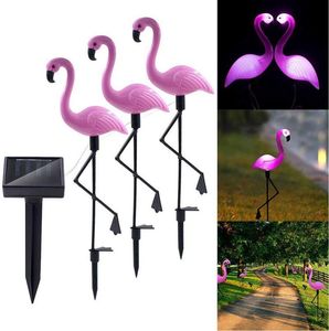 3Pack Solar Flamingo Stake Ground Light Lantern Solar Powered Pathway Lights Utomhus Vattentät Trädgård Dekorativ Lawn Yard Lampa