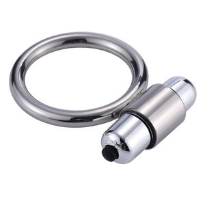 Multi-Frequency Aço Inoxidável Penis Anel masculino Escroto Pendant Vibrador Toy Sexo por Homens retardar a ejaculação Peso do Metal-Rolamento Cock Ring