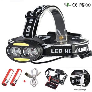 Headlight 30000 Lumen headlamp 4* T6 +2*COB+2*Red LED Head Lamp Flashlight Torch Lanterna with batteries charger