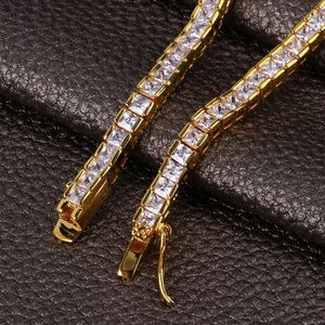 18K Gold Hip Hop Quadrat CZ Zirkon Tennis Armband Kette 4/6mm Iced Out Prinzessin Diamant komplette Set Armband für Männer Frauen Rapper Schmuck