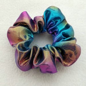 Söt dam tjej hår scrunchy ring magisk färg laser tyg elastiska hårband stor tarm sport dans scrunchie mjukt huvudband