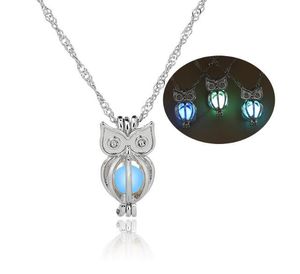 3 colors Glow In The Dark Owl Necklace Pendant Hollow Pearl Cages Pendant luminous Necklaces For Women Jewelry Craft Punk Halloween Gift