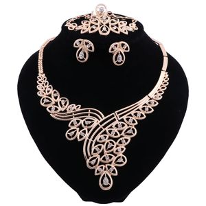 Jewelry Sets For Women African Beads Dubai Gold Color Wedding Necklace Earrings Set Bridal Crystal Costume Jewelry