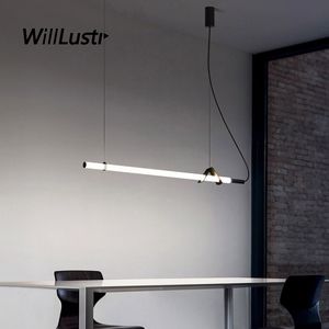 LED Akrylrör Pendellampa Minimalistisk järnupphängningsljus Cafe Bar Kontor Mötes Matsal Kreativ hängande belysning