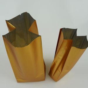 10x33cm 100pcs / lot matte guld aluminiumfolie oragansk väska, sidovikt gyllene rispaket värme tätbar, aluminium plätering matlagring påse