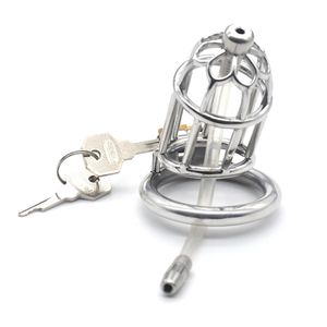 Stainless steel male chastity belt with silicone Urethral Catheter cock cage device sex toys products for men