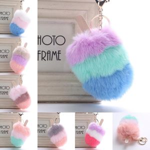 New Arrival Cute Soft Ice cream Fur Stylish Keychain Pompom Keyring For Womens Bag Cellphone Car Pendant Ornaments