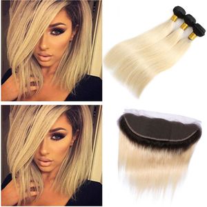 Mongolian Human Hair Straight 3 Bundles With 13X4 Lace Frontal Ear To Ear Baby Hair Wefts With Frontal 4 Pieces/lot