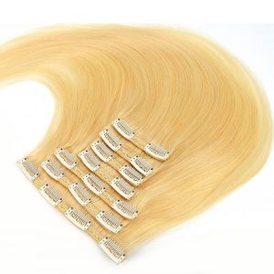 9A Grade Virgin Hair Clip In Human Hair Extensions Brasilianska Peruanska Malaysiska Indiska Straight Remy Hair Natural Color Bleach Blond 613