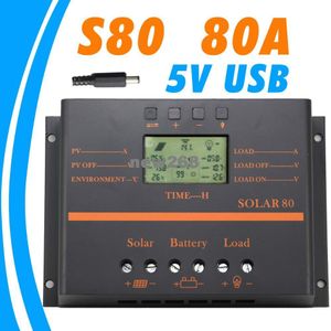 Freeshipping 80A الشمسية وحدة تحكم 5V شاحن USB للهاتف المحمول 12V 24V لوحة الكهروضوئية البطارية المسؤول عن النظام الشمسي المنزل استخدام داخلي