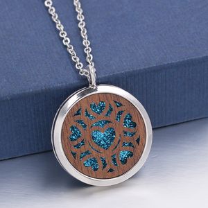 Flytande kärlek hjärta form locket wood pendant smycken arom parfym doft essentiell oljet diffusor locket halsband