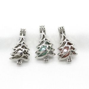 10 pcs Prata Banhado Árvores de Natal Pearl Gaiola Medalhão Difusor Cadeia Pingente Colar de jóias encantos para perfume óleo essencial