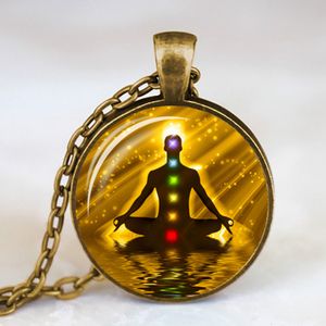Indicação Indiana Colares venda por atacado-Chakra Reiki Cura Colar Buda Yoga Meditação Pingente Símbolo Espiritual OM Símbolo Indiano Jóias Bronze Chain Declaração Colar