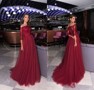 Ashi Studio 2019 Evening Dresses Jewel 3/4 Långärmad Lace Appliques Prom Dress Arabiska Skräddarsydda Sweep Train Special Occasion Grows