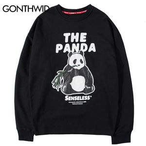 Gonthwid Çin Panda Baskı Uzun Kollu Tişörtü Erkekler Hip Hop Hipster Kazak Hoodies Eşofman Streetwear Fashoin Erkek Tops V191105