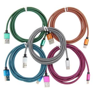 1M 2M 3M 3FT 6FT 10FT Metal Copper Micro USB Type C Charger Sync Data Woven Braided Cable Cords For Smart Phone