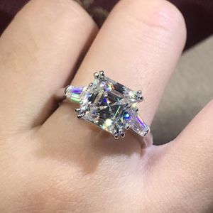 Vecalon Versprechensring, 925er-Sterlingsilber, Asscher-Schliff, 5 Karat, AAAAA-Cz, Statement-Eheringe für Damen, feiner Brautschmuck