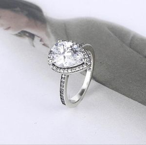 Ringar Real 925 Sterling Silver Tear Drop CZ Diamantring med Logo Original Box Fit Pan Bröllop Förlovning Smycken För Kvinnor W200