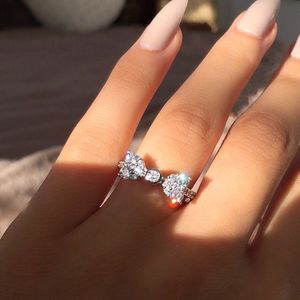 Vecalon Bowknot Promise Ring 925 Sterling Silver Diamond CZ Engagement Bröllopsband Ringar för Kvinnor Evening Party Finger Smycken