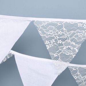 Wholesale White Lace Cotton Fabric Bunting Pennant Flag Banner Garland Wedding/Birthday/Baby Show Party Decorative Accessory