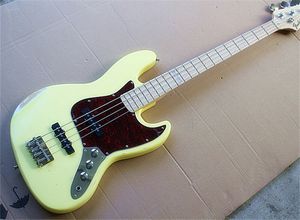 Partihandel direkt gul vintage elektrisk basgitarr med 4 strängar, kors fret inlay, lönn fingerboard, kan anpassas.
