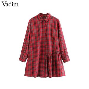 Vadim Women Elegant Plaid Long Blouses Irregular Pleated Design Long Sleeve Shirts Female Casual Streetwear Tops Blusas La204 Y190427