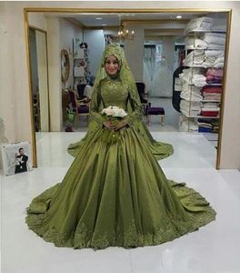 Robe Mariage 2017 Grön muslimsk klänning långärmad Saudiarabien High Neck Applique Wedding Dresses Vestido de Noiva Gratis frakt