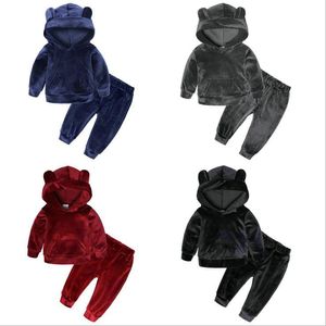 Set di vestiti per neonate Set di vestiti per ragazzo in velluto dorato Maniche lunghe Maglietta per ragazzi per il tempo libero + Pantalone 2 pezzi Tute sportive per bambini