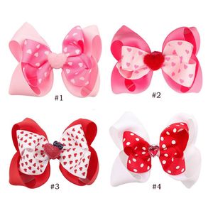 nuove clip per fiocchi per capelli annodati a cuore da 4 pollici Mollette per bambini Due strati Nastro in grosgrain Stampa Copricapo per San Valentino Accessori per capelli per ragazze