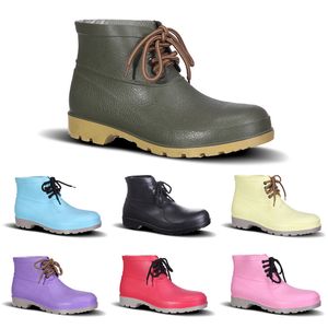 Billiga 2020 män Rain Boots Low Labor Insurance Miner Shoes No-Brand Design Steel Toe Cap Svart Gul Rosa Röd Lila Mörkgrön 38-44