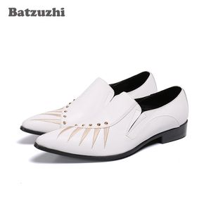 Batzuzhi Brytyjskie Buty Męskie Buty Spniedane Toe White Leather Sukienka Buty dla Mężczyzn Party I Wedding Business Zapatos de Hombre