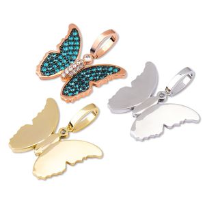 Hip Hop Diamond Stone Charm Butterfly Pendants Necklace Jewelry 18K Real Gold Plated Men Women Lover Gift